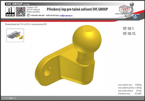 Přírubový čep pro tažné zařízení pro přívěs 3500 kg a tažné vozidlo 5000 kg. 