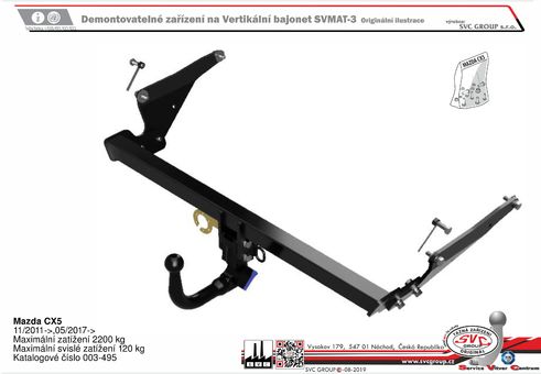 Tažné zařízení Mazda CX 5 2011-> a 2017->
Maximální zatížení 120 kg
Maximální svislé zatížení bottom kg
Katalogové číslo 003-495