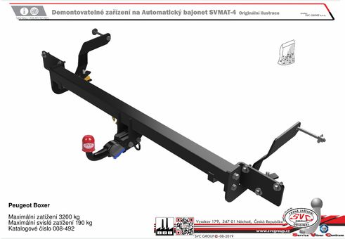 Tažné zařízení Peugeot Boxer 2006
Maximální zatížení 170 kg
Maximální svislé zatížení bottom kg
Katalogové číslo 008-492