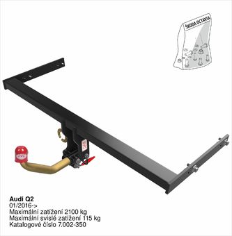 Tažné zařízení Audi Q2
Maximální zatížení 115 kg
Maximální svislé zatížení middle_bottom_prep kg
Katalogové číslo 7.002-350