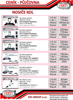 Ceník půjčovna-nosiče kol na tažná zařízení SVC Group