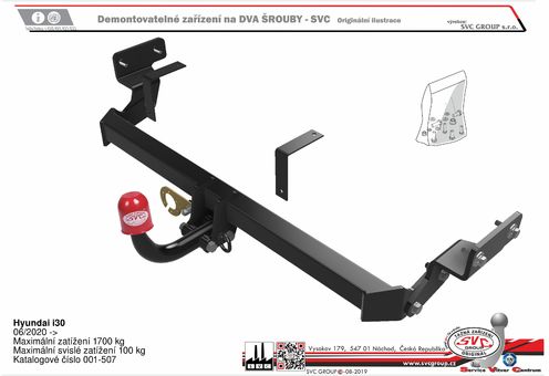 Tažné zařízení Hyundai i30 Kombi 2020 -
Maximální zatížení 100 kg
Maximální svislé zatížení bottom kg
Katalogové číslo 001-507