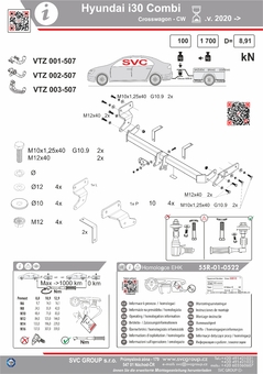 Tažné zařízení Hyundai i30 Kombi 2020 -
Maximální zatížení 100 kg
Maximální svislé zatížení bottom kg
Katalogové číslo 001-507