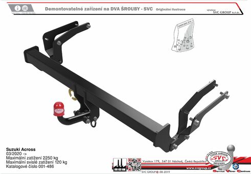 Tažné zařízení Suzuki Across 2020 -
Maximální zatížení 120 kg
Maximální svislé zatížení bottom kg
Katalogové číslo 001-486