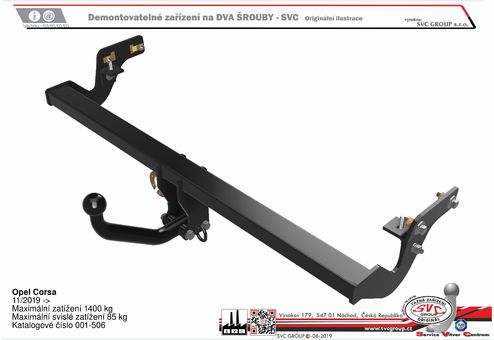 Tažné zařízení Opel Corsa 2019
Maximální zatížení 85 kg
Maximální svislé zatížení bottom kg
Katalogové číslo 001-506