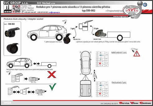 Zapojení auto redukce z 7 na 13 pinů pro tažné zařízení DIN-ISO-1724 NI-166-BH