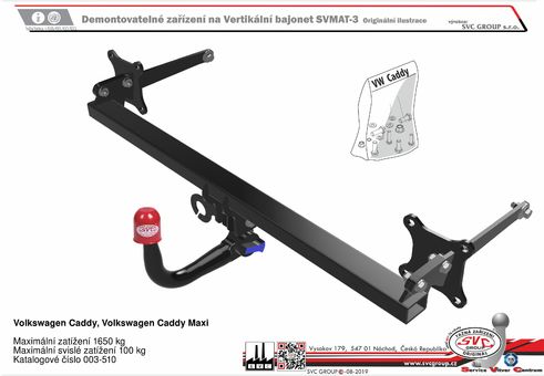 Tažné zařízení VW  Caddy V  2020+
Maximální zatížení 100 kg
Maximální svislé zatížení bottom kg
Katalogové číslo 003-510