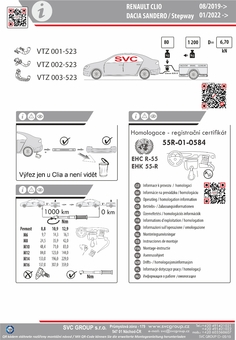 Tažné zařízení Dacia Sandero + Stepway
Maximální zatížení 80 kg
Maximální svislé zatížení bottom kg
Katalogové číslo 001-523