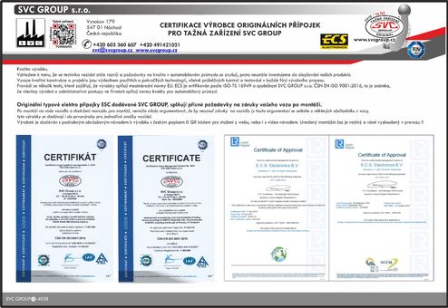 Certifikáty k elektro přípojkám  tažného zařízení svc MG-004-DX