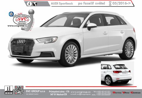 Tažné zařízení Audi A3 Sportback () (ne RS3 / S3 Sport Quattro) (ne CNG) (ne Hybrid - Petrol)8VA / 8VF
Maximální zatížení 75 kg
Maximální svislé zatížení bottom kg
Katalogové číslo 040-661