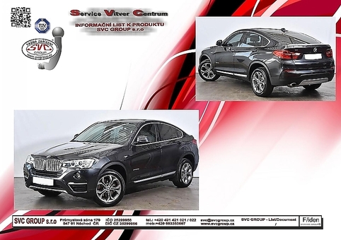 Tažné zařízení BMW X4 (F26) 	09/2010-04/2018
Maximální zatížení 100 kg
Maximální svislé zatížení bottom kg
Katalogové číslo 050-763