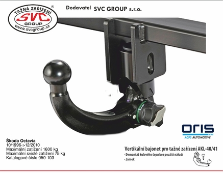 Tažné zařízení Škoda Octavia Sedan 1996 - 2010
Maximální zatížení 75 kg
Maximální svislé zatížení bottom kg
Katalogové číslo 050-103