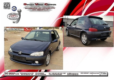 Tažné zařízení Peugeot 106  1996 - 2004
Maximální zatížení 50 kg
Maximální svislé zatížení bottom kg
Katalogové číslo 012-576 A