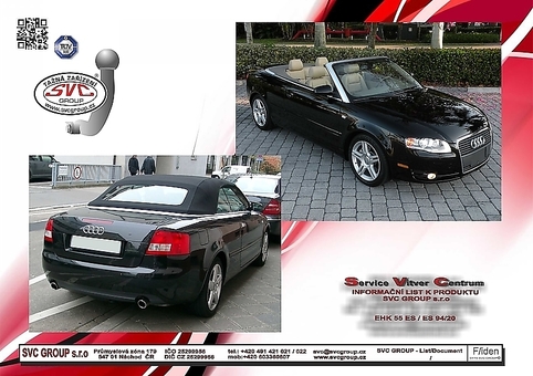 Tažné zařízení Audi A4 Cabrio 2002 - 2009
Maximální zatížení 80 kg
Maximální svislé zatížení bottom kg
Katalogové číslo 003-189