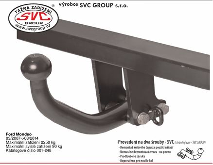 Tažné zařízení Ford Mondeo HB 2007 - 2014
Maximální zatížení 90 kg
Maximální svislé zatížení bottom kg
Katalogové číslo 001-248