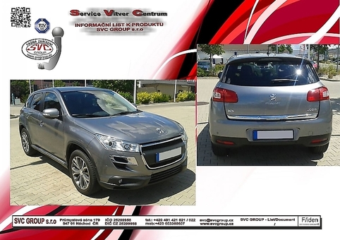 Tažné zařízení Peugeot 4008  2012 -
Maximální zatížení 120 kg
Maximální svislé zatížení bottom kg
Katalogové číslo 002-299