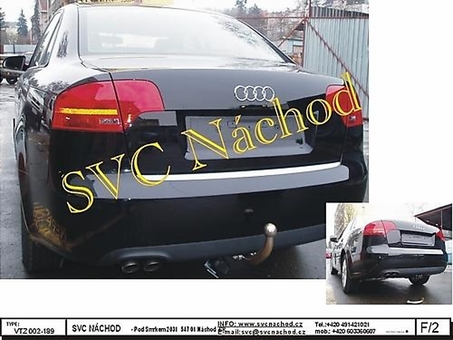 Tažné zařízení Audi A4 Sedan 2001 - 2008
Maximální zatížení 80 kg
Maximální svislé zatížení bottom kg
Katalogové číslo 002-189