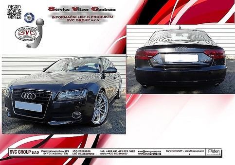 Tažné zařízení Audi A5 Sportback 2009 - 2016
Maximální zatížení 145 kg
Maximální svislé zatížení bottom kg
Katalogové číslo 003-406