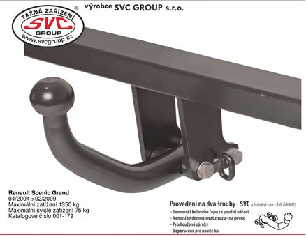 Tažné zařízení Renault Scenic  2003 - 2009
Maximální zatížení 75 kg
Maximální svislé zatížení bottom kg
Katalogové číslo 001-179