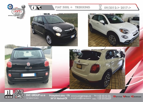 Tažné zařízení Fiat 500L + Trekking /  Living    Včetně Kombi a Cross. Ne pro: XL a 500X 199
Maximální zatížení 100 kg
Maximální svislé zatížení bottom kg
Katalogové číslo 003-427