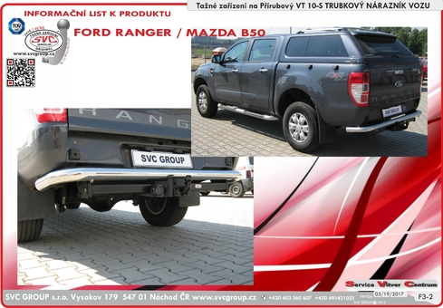 Tažné zařízení Ford Ranger
Maximální zatížení 200 kg
Maximální svislé zatížení bottom kg
Katalogové číslo 004-437