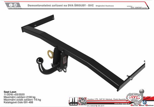 Tažné zařízení Seat Leon ST 2016 - 03/2020
Maximální zatížení 115 kg
Maximální svislé zatížení middle_bottom_prep kg
Katalogové číslo 1.001-350