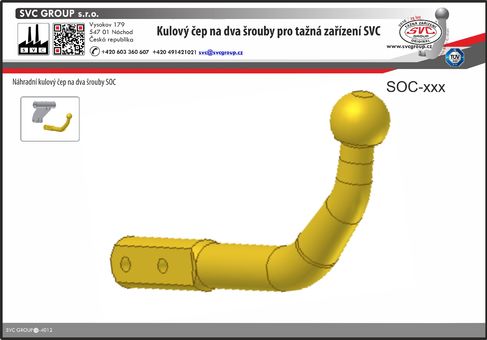 Kulový čep  na dva Šrouby SOC do 3500kg  - včetně šroubů 12x65mm a matic